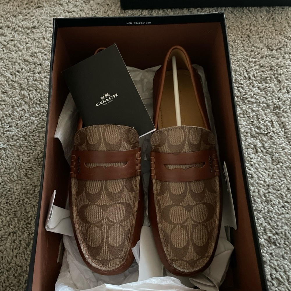 Coach Men's Tan and Brown Patterned Loafers